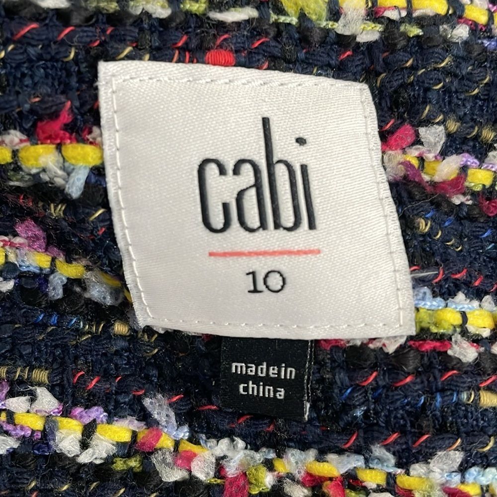 CAbi Coat Headline Topper Belted Women’s 10 Multi-Stripe Lined Thigh Length - Picture 8 of 11